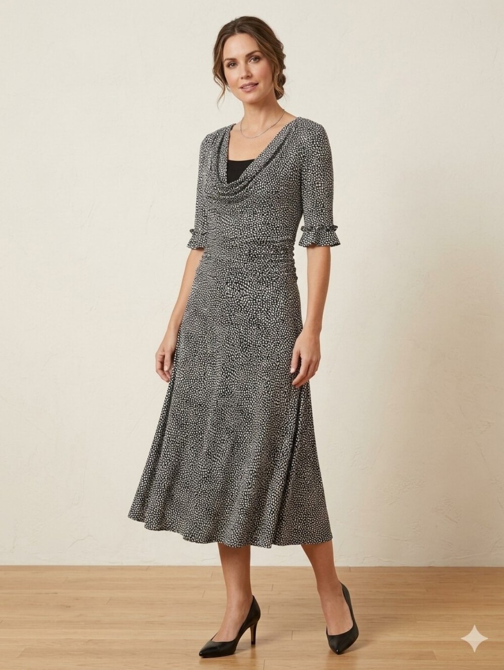 East 5th Ruched Waist Dress Polka Dot Sz 8
